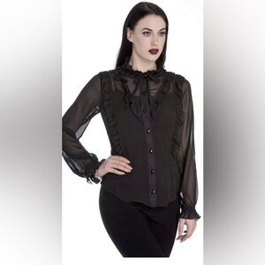 SPIN DOCTOR Sheer Button Up Ruffle Victorian-Steampunk Blouse